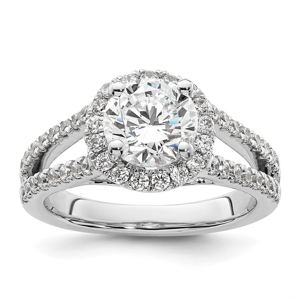 14K White Gold Halo Plus (Holds 1.5 carat (7.5mm) Round Center) 5/8 carat Diamond Semi-Mount Engagement Ring