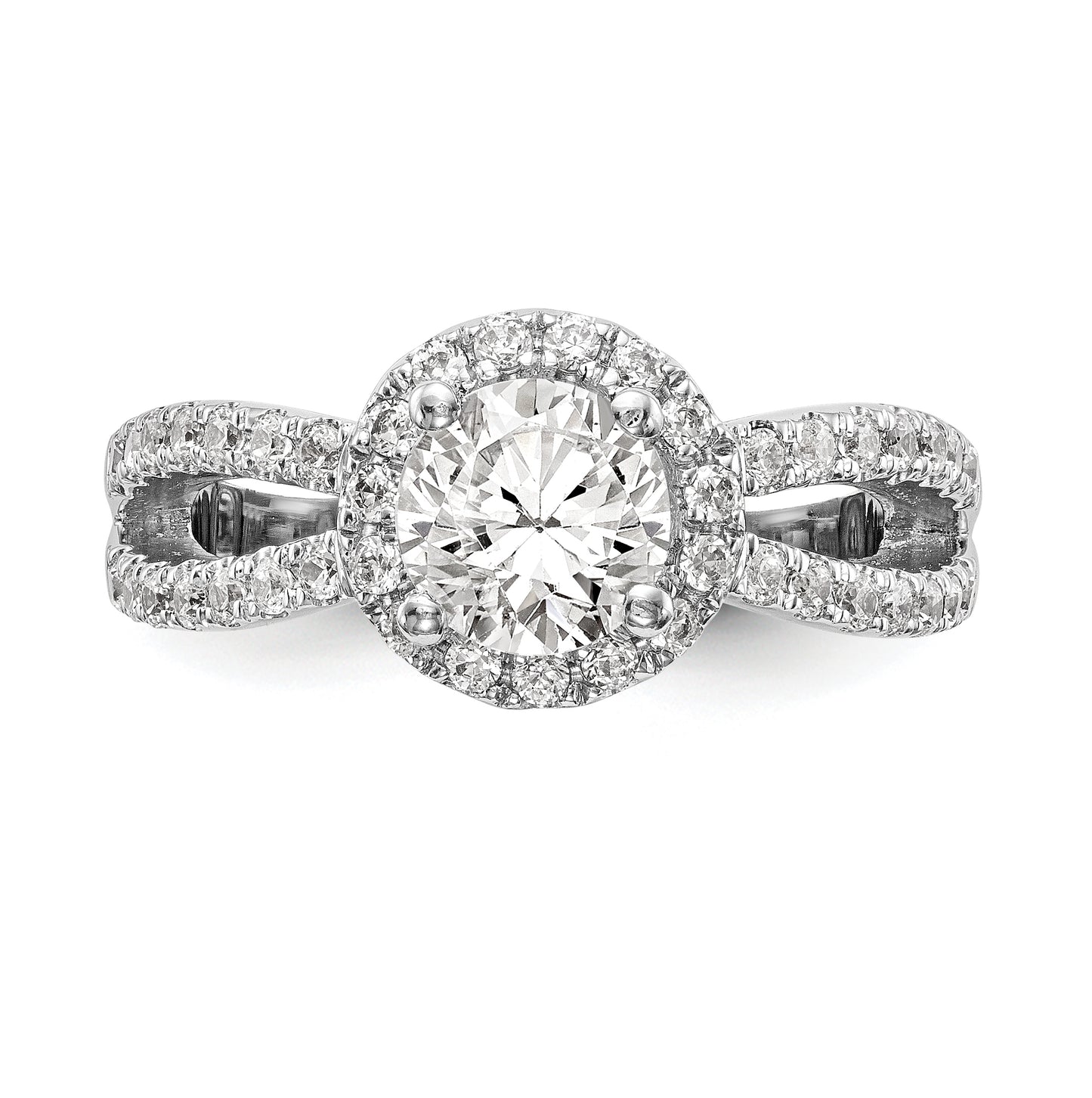 True Origin 14K White Gold 3/4 carat Lab Grown Diamond VS/SI  D E F  Semi Mount Round Halo Engagement Ring, 10.2 mm