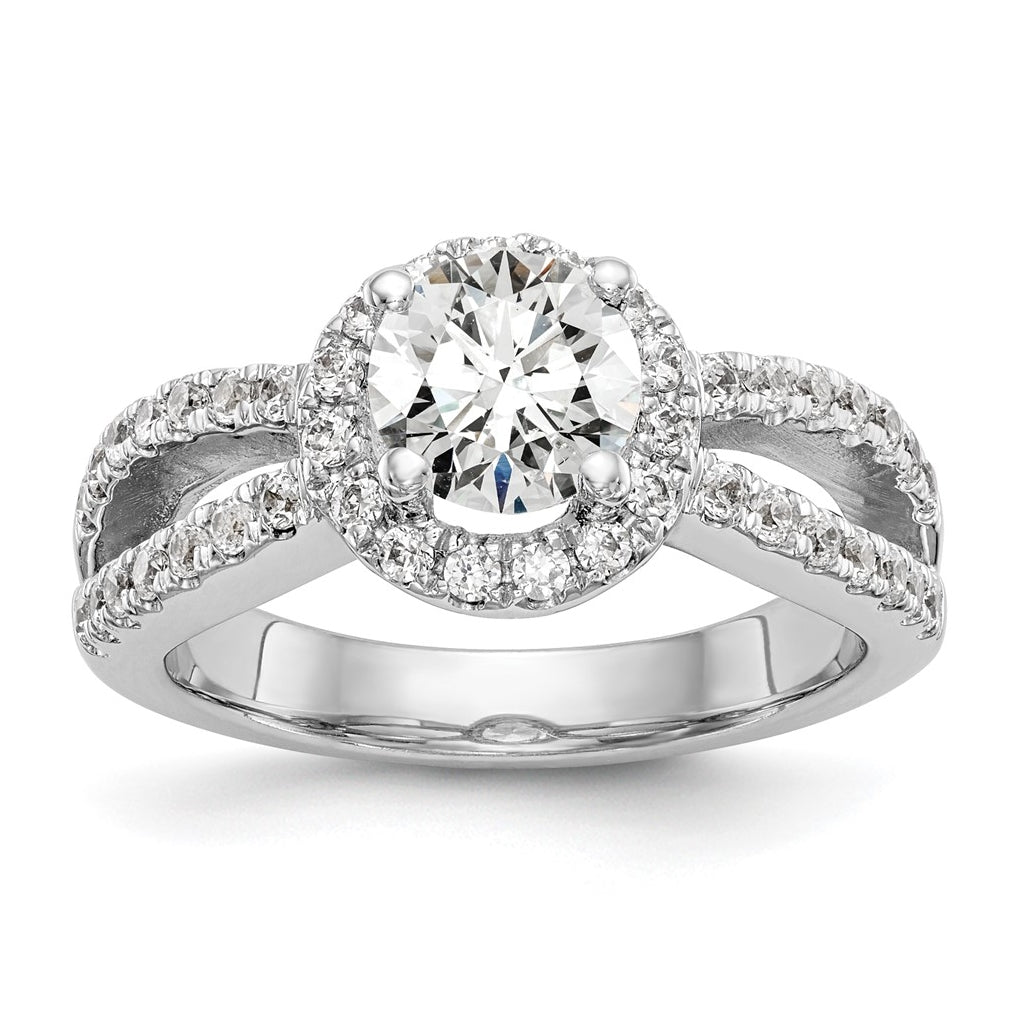 True Origin 14K White Gold 3/4 carat Lab Grown Diamond VS/SI  D E F  Semi Mount Round Halo Engagement Ring, 10.2 mm