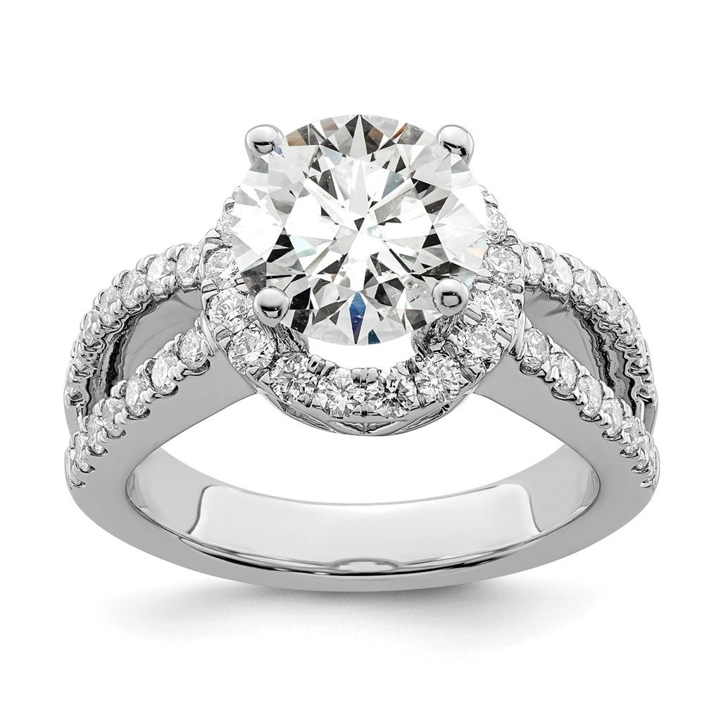 True Origin 14K White Gold 7/8 carat Lab Grown Diamond VS/SI  D E F  Semi Mount Round Halo Engagement Ring