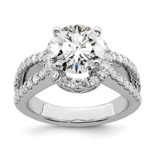 True Origin 14K White Gold 7/8 carat Lab Grown Diamond VS/SI  D E F  Semi Mount Round Halo Engagement Ring