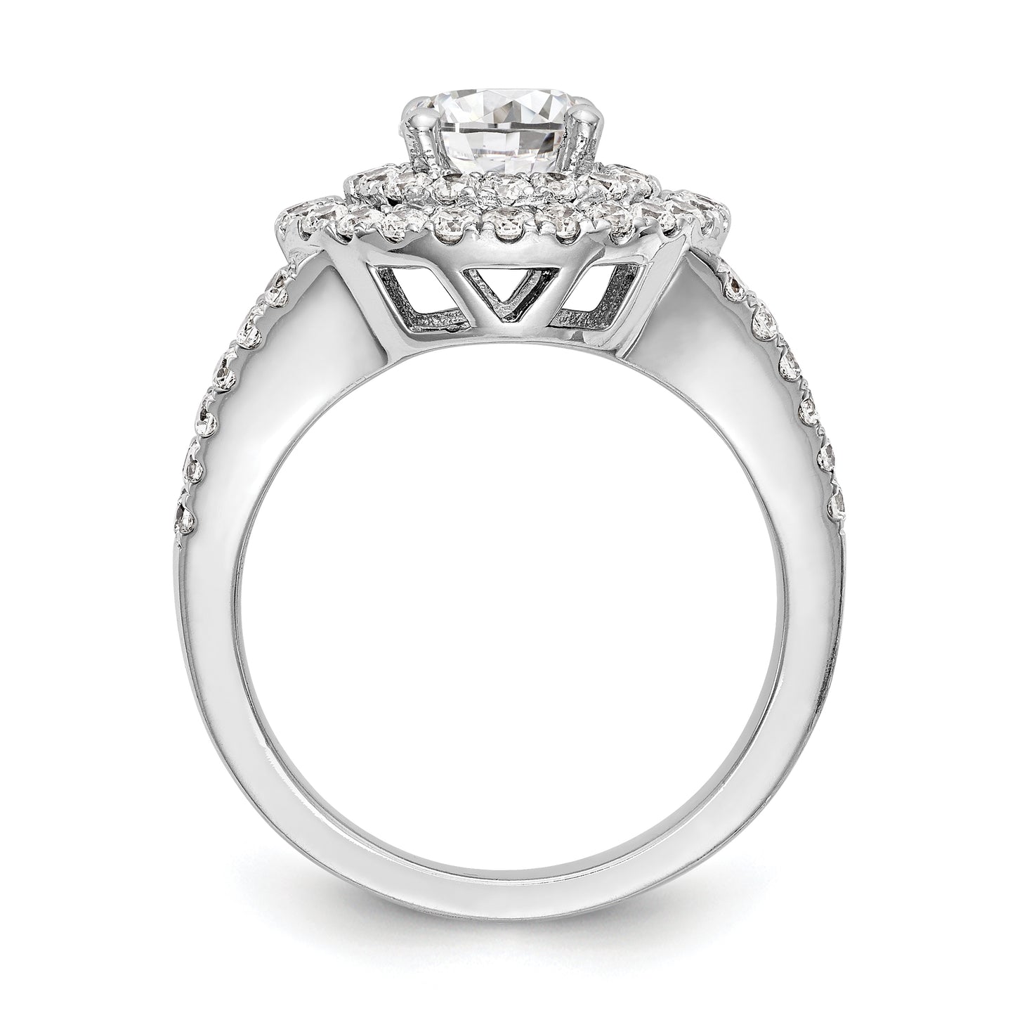 14K White Gold Round Diamond Semi-Mount Double Halo Engagement Ring