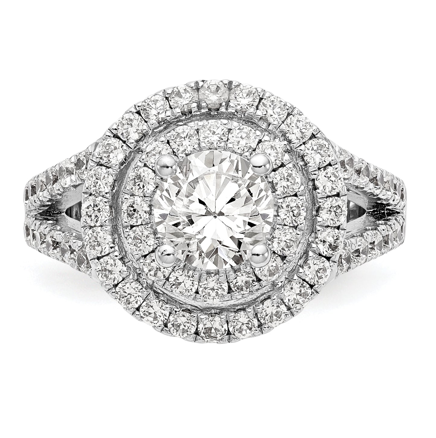 14K White Gold Round Diamond Semi-Mount Double Halo Engagement Ring