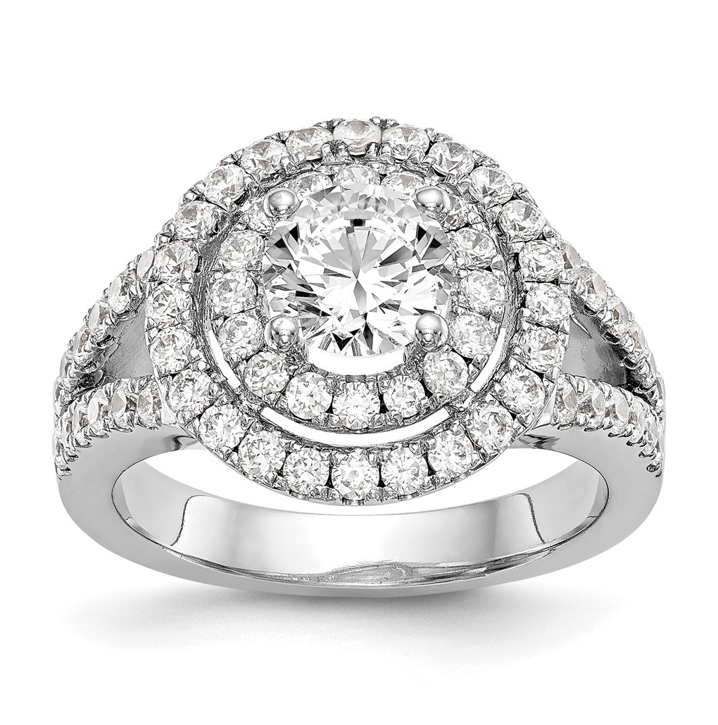 14K White Gold Round Diamond Semi-Mount Double Halo Engagement Ring