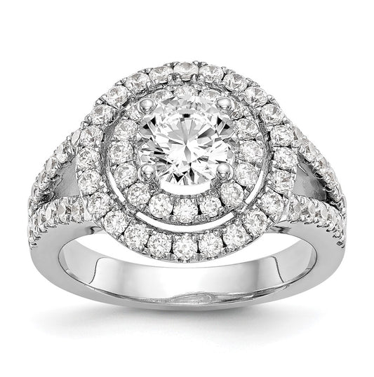 14K White Gold Round Diamond Semi-Mount Double Halo Engagement Ring