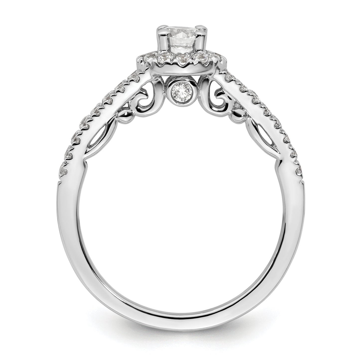 14K White Gold Halo Plus (Holds 1/4 carat (4.1mm) Round Center) 1/2 carat Diamond Semi-Mount Engagement Ring