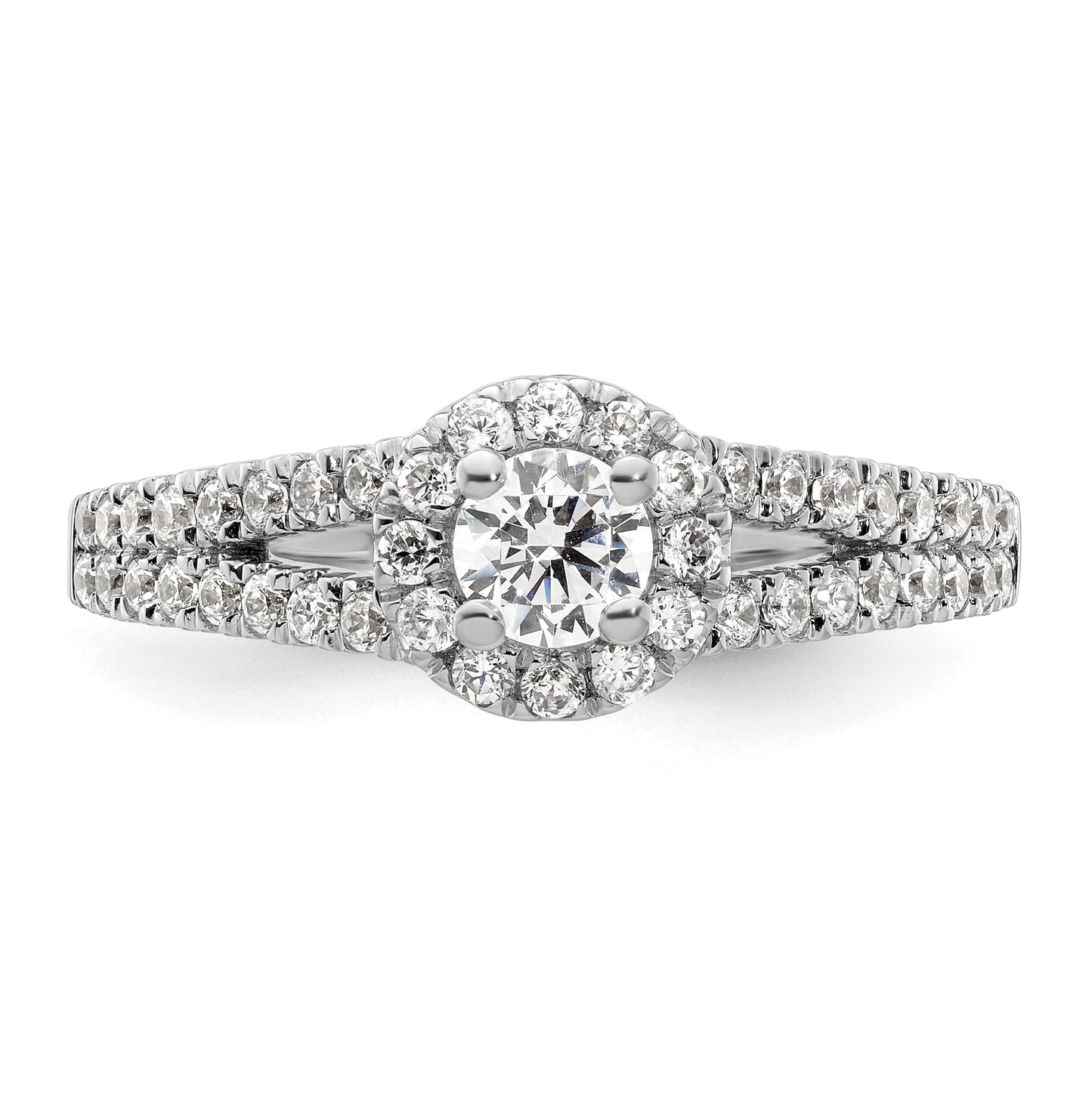 14K White Gold Halo Plus (Holds 1/4 carat (4.1mm) Round Center) 1/2 carat Diamond Semi-Mount Engagement Ring