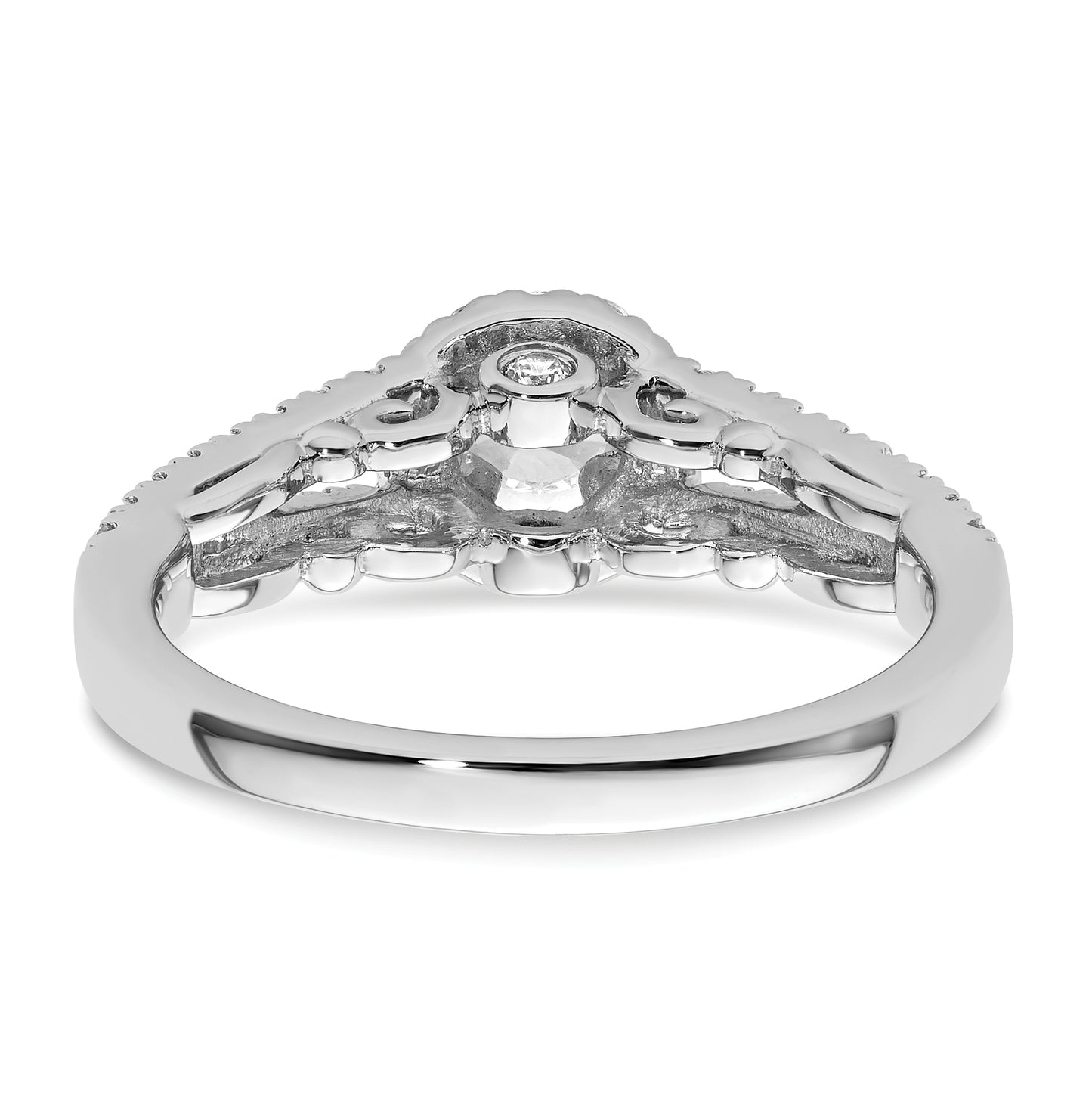 14K White Gold Halo Plus (Holds 1/4 carat (4.1mm) Round Center) 1/2 carat Diamond Semi-Mount Engagement Ring
