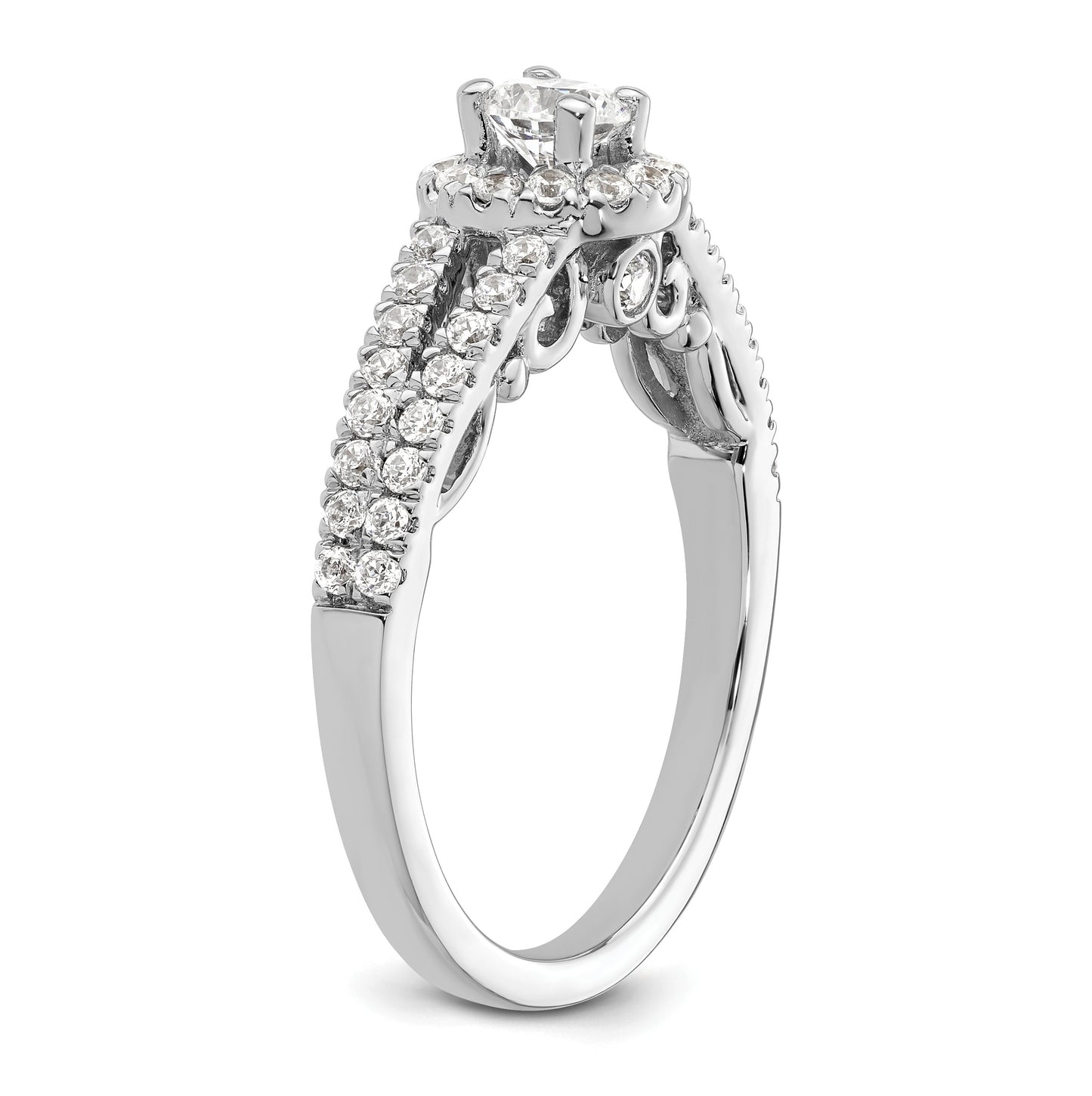 14K White Gold Halo Plus (Holds 1/4 carat (4.1mm) Round Center) 1/2 carat Diamond Semi-Mount Engagement Ring