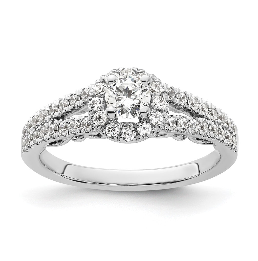 14K White Gold Halo Plus (Holds 1/4 carat (4.1mm) Round Center) 1/2 carat Diamond Semi-Mount Engagement Ring
