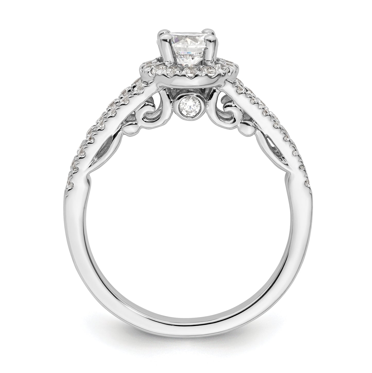 14K White Gold Halo Plus (Holds 1/2 carat (5.1mm) Round Center) 1/2 carat Diamond Semi-Mount Engagement Ring