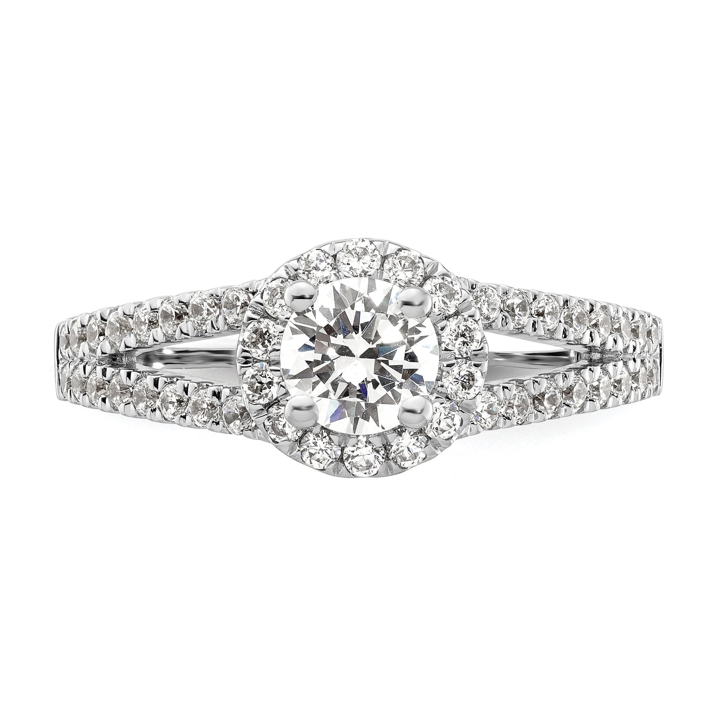 14K White Gold Halo Plus (Holds 1/2 carat (5.1mm) Round Center) 1/2 carat Diamond Semi-Mount Engagement Ring