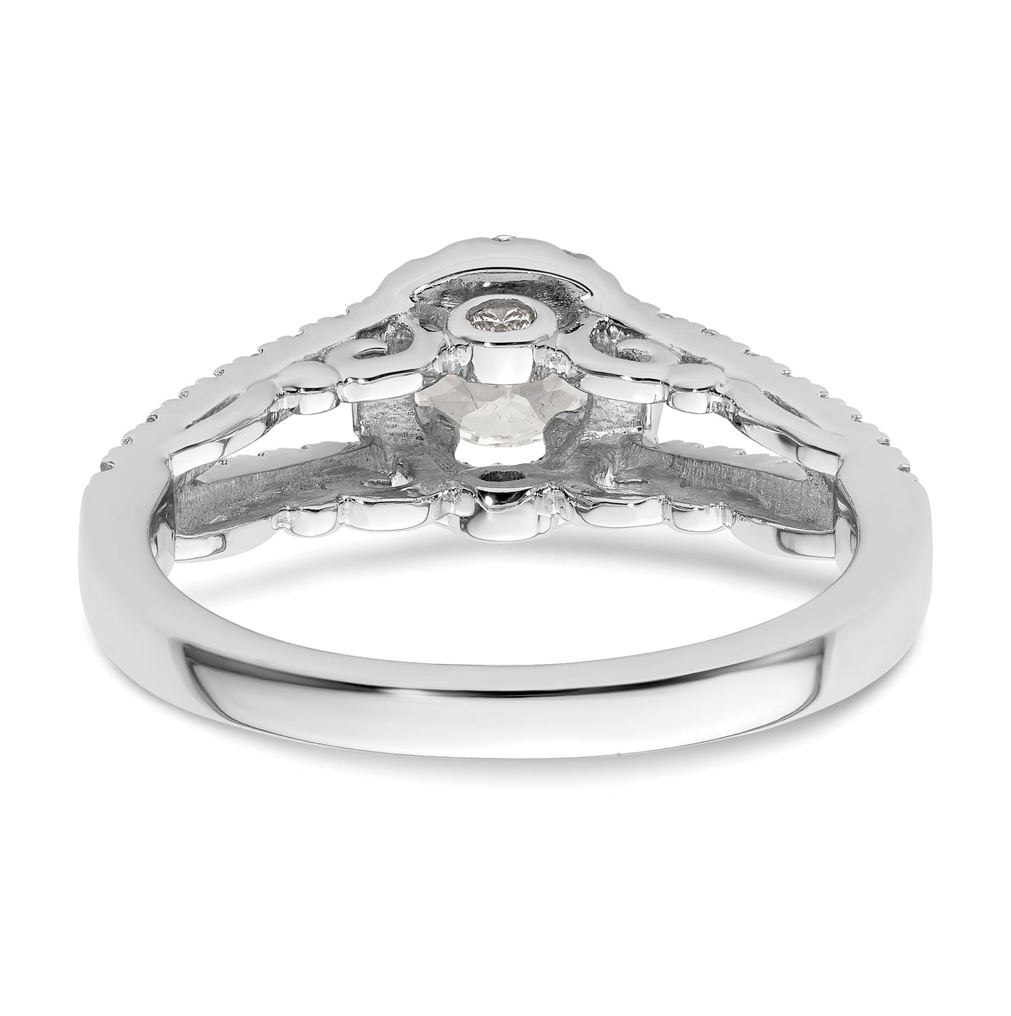 14K White Gold Halo Plus (Holds 1/2 carat (5.1mm) Round Center) 1/2 carat Diamond Semi-Mount Engagement Ring