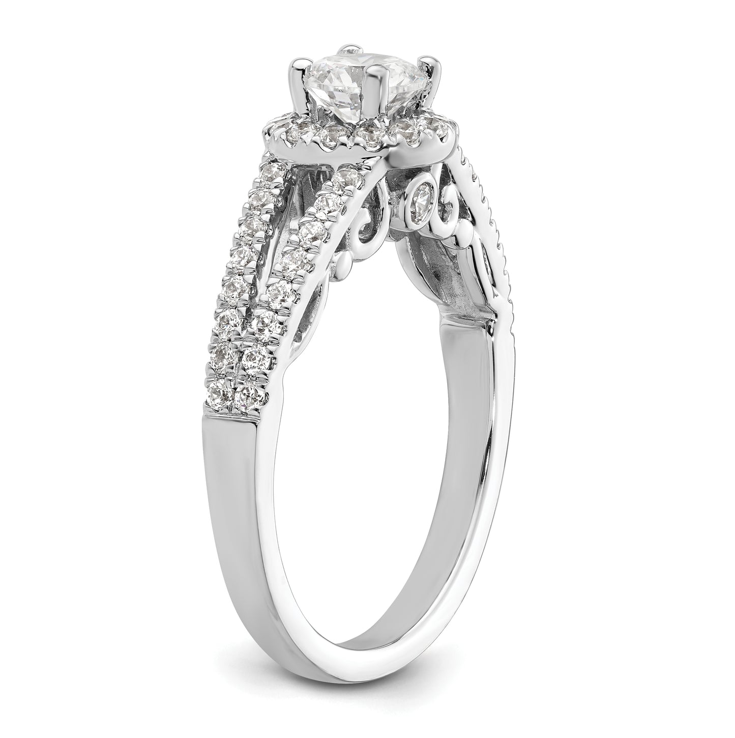 14K White Gold Halo Plus (Holds 1/2 carat (5.1mm) Round Center) 1/2 carat Diamond Semi-Mount Engagement Ring