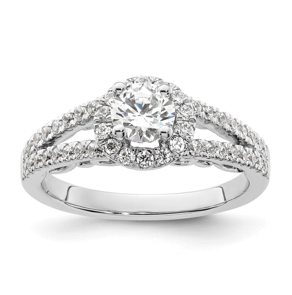 14K White Gold Halo Plus (Holds 1/2 carat (5.1mm) Round Center) 1/2 carat Diamond Semi-Mount Engagement Ring