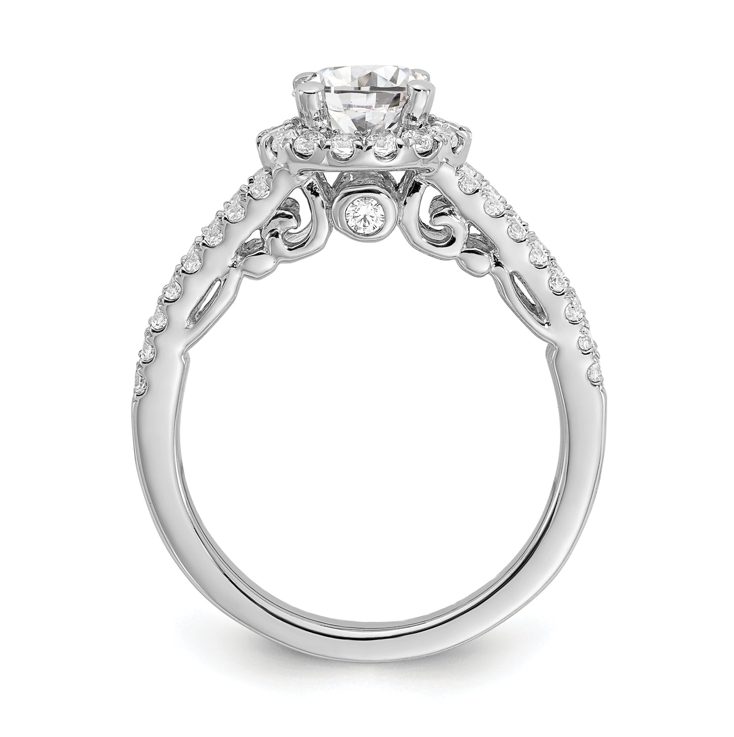 14K White Gold Halo Plus (Holds 1 carat (6.5mm) Round Center) 5/8 carat Diamond Semi-Mount Engagement Ring