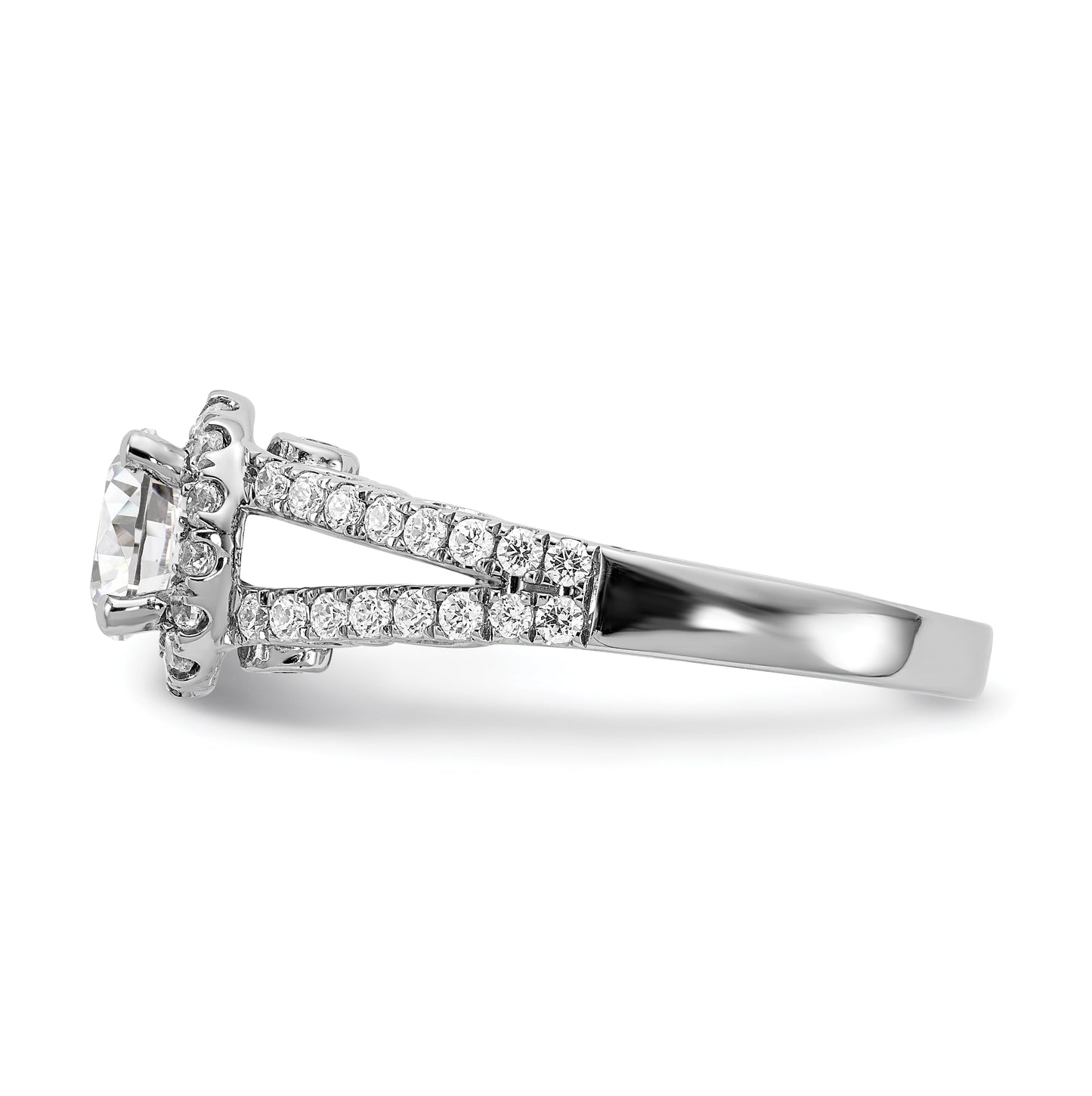 14K White Gold Halo Plus (Holds 1 carat (6.5mm) Round Center) 5/8 carat Diamond Semi-Mount Engagement Ring
