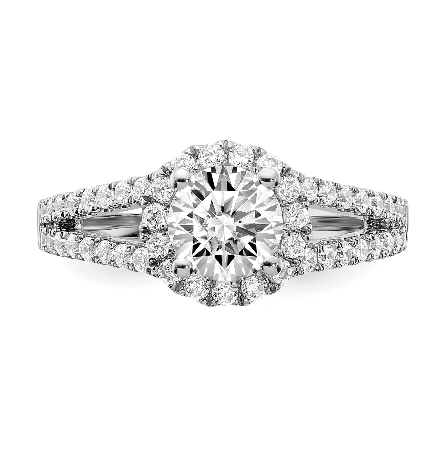 14K White Gold Halo Plus (Holds 1 carat (6.5mm) Round Center) 5/8 carat Diamond Semi-Mount Engagement Ring