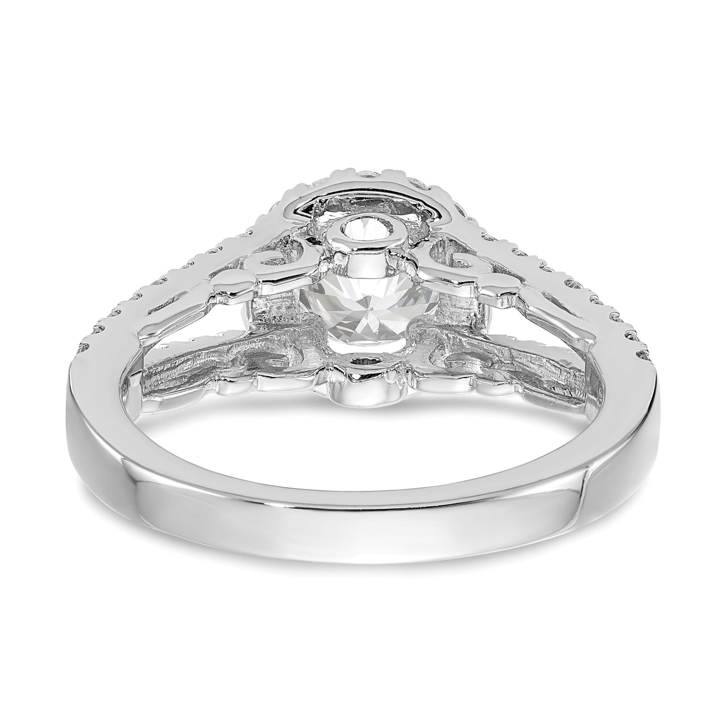 14K White Gold Halo Plus (Holds 1 carat (6.5mm) Round Center) 5/8 carat Diamond Semi-Mount Engagement Ring