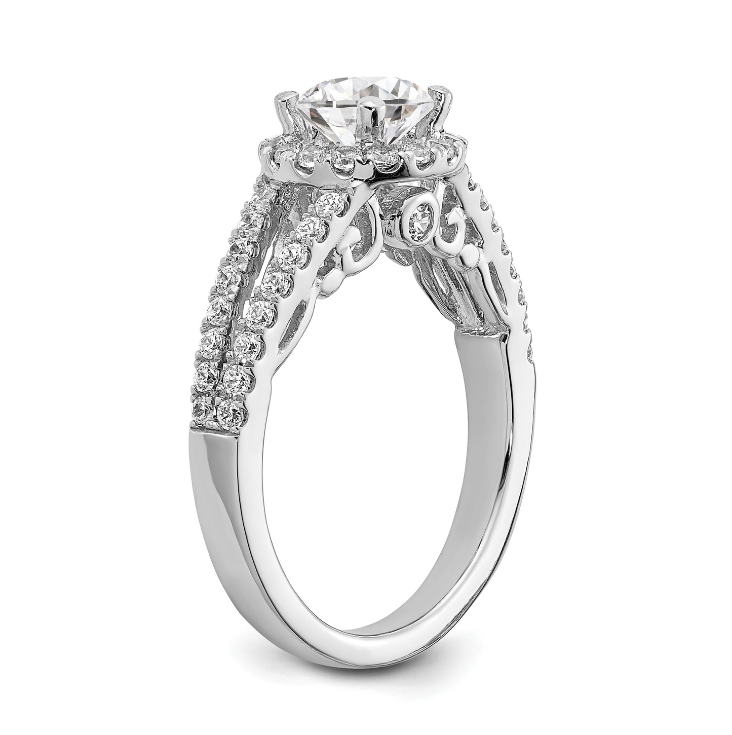 14K White Gold Halo Plus (Holds 1 carat (6.5mm) Round Center) 5/8 carat Diamond Semi-Mount Engagement Ring
