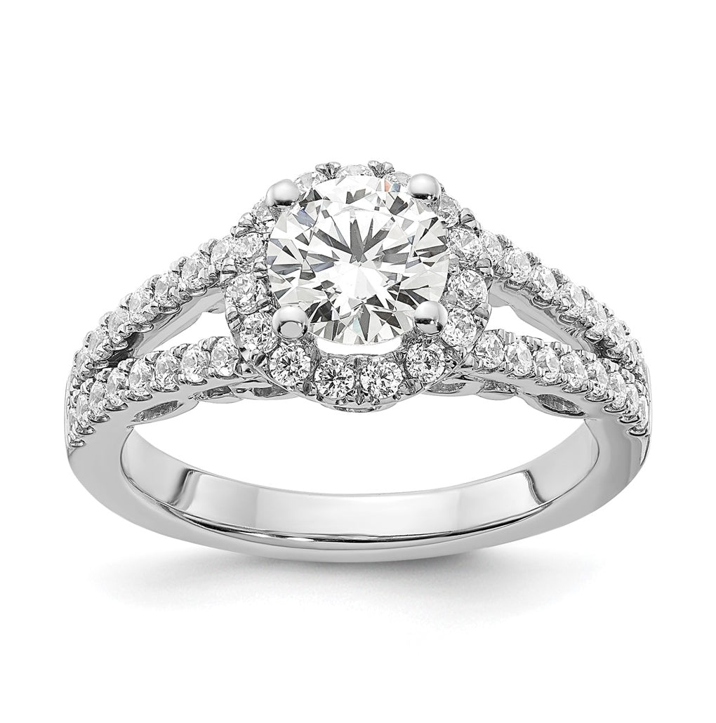 14K White Gold Halo Plus (Holds 1 carat (6.5mm) Round Center) 5/8 carat Diamond Semi-Mount Engagement Ring