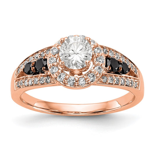 14K Rose Gold Round Diamond with Black Diamond Semi-Mount Halo Engagement Ring