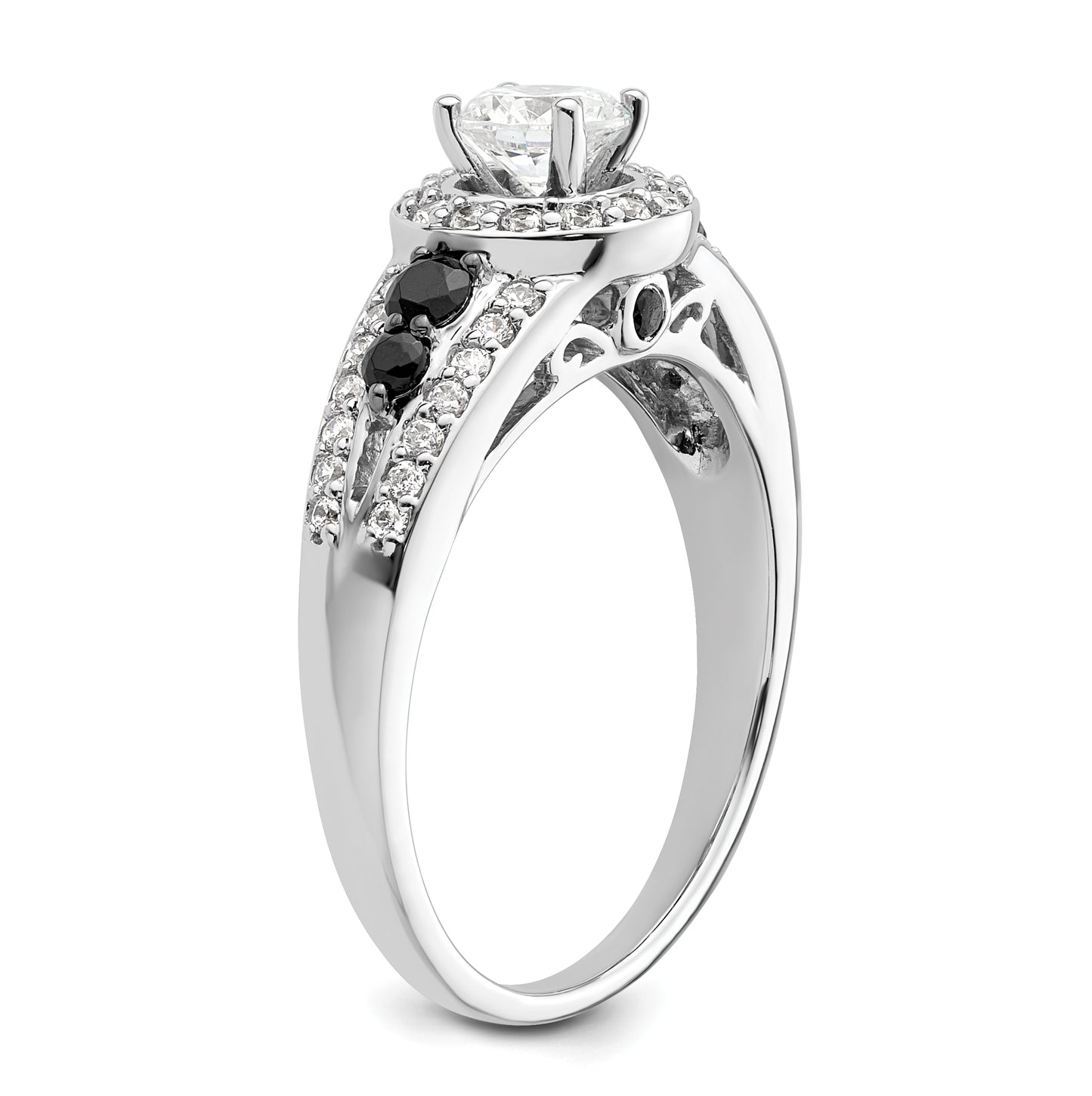 14k White Gold Halo Plus Peg Set 1/2 carat Diamond and Black Diamond Semi-Mount Engagement Ring