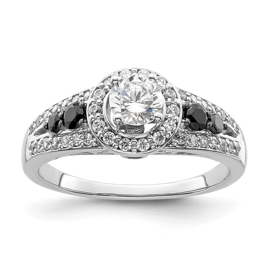 14k White Gold Halo Plus Peg Set 1/2 carat Diamond and Black Diamond Semi-Mount Engagement Ring