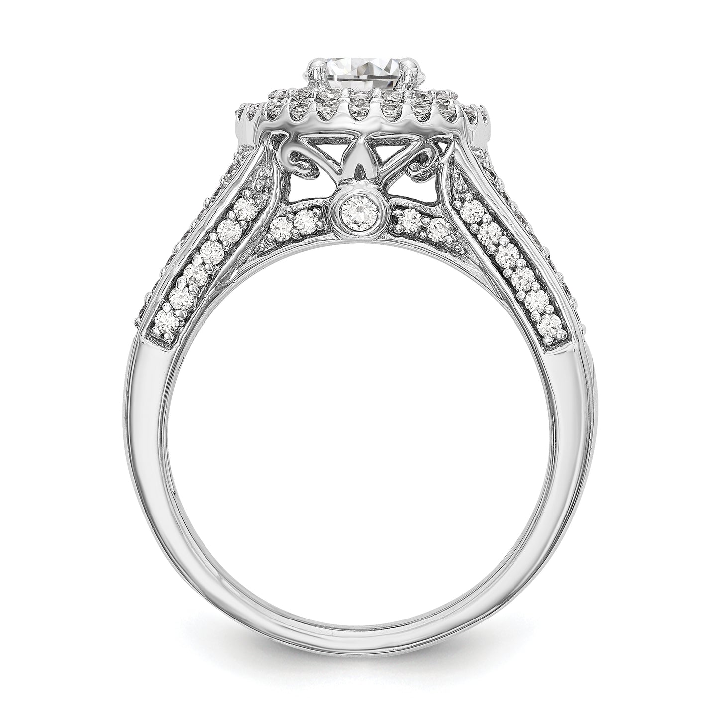 14K White Gold Round Diamond Semi-Mount Halo Engagement Ring,  5 to 1.6 mm (tapered)