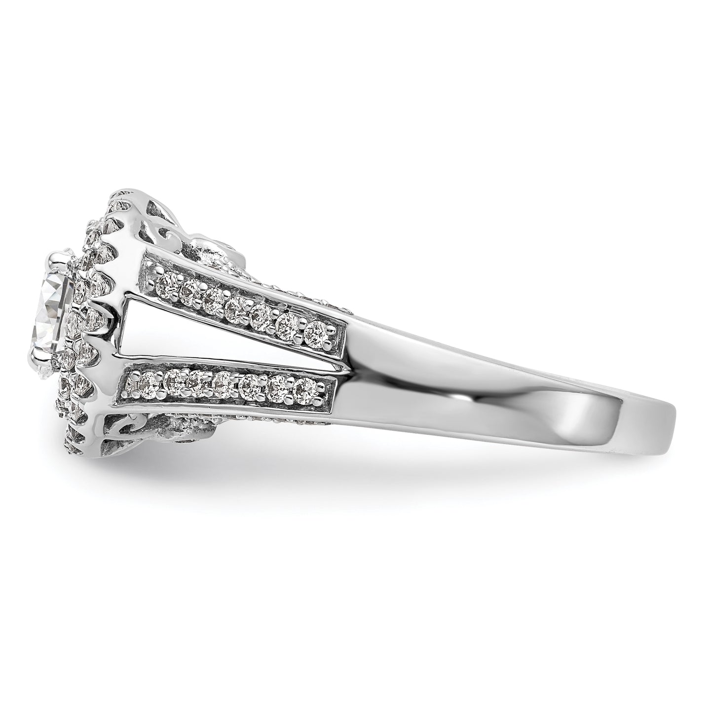 14K White Gold Round Diamond Semi-Mount Halo Engagement Ring,  5 to 1.6 mm (tapered)