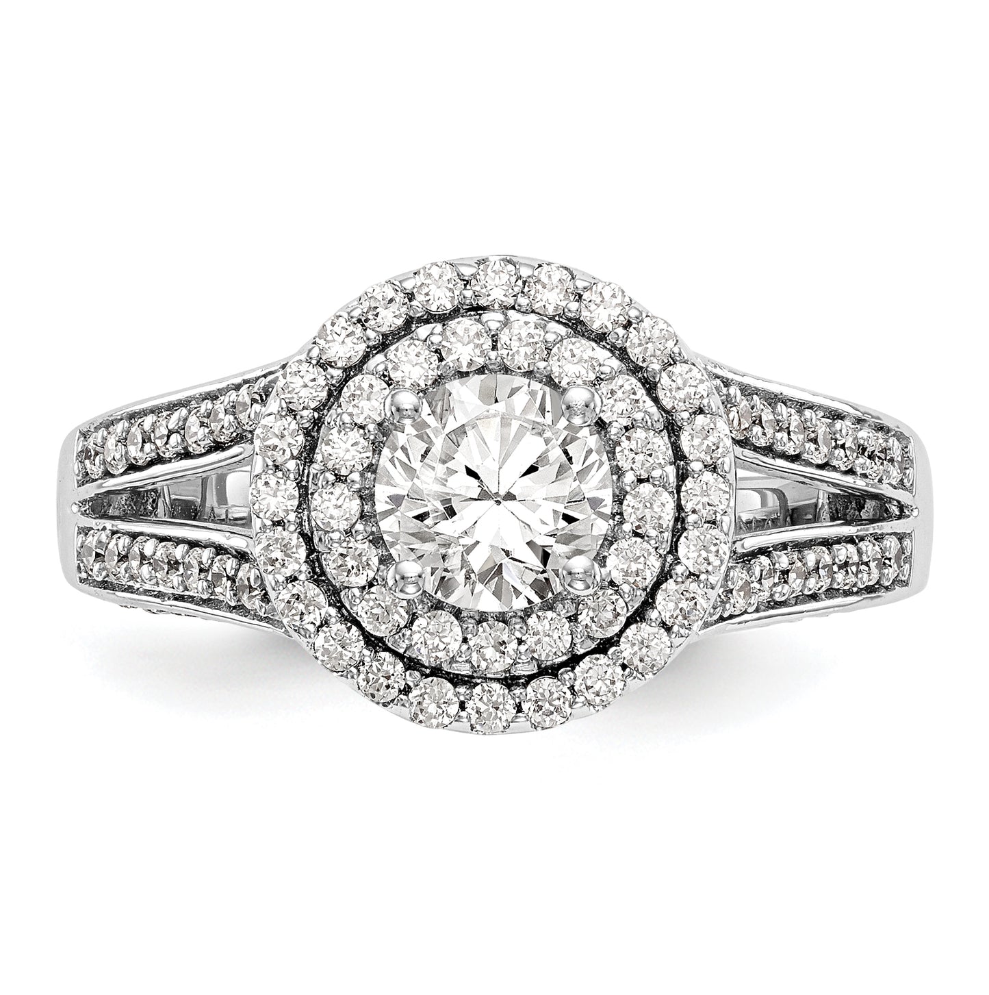 14K White Gold Round Diamond Semi-Mount Halo Engagement Ring,  5 to 1.6 mm (tapered)