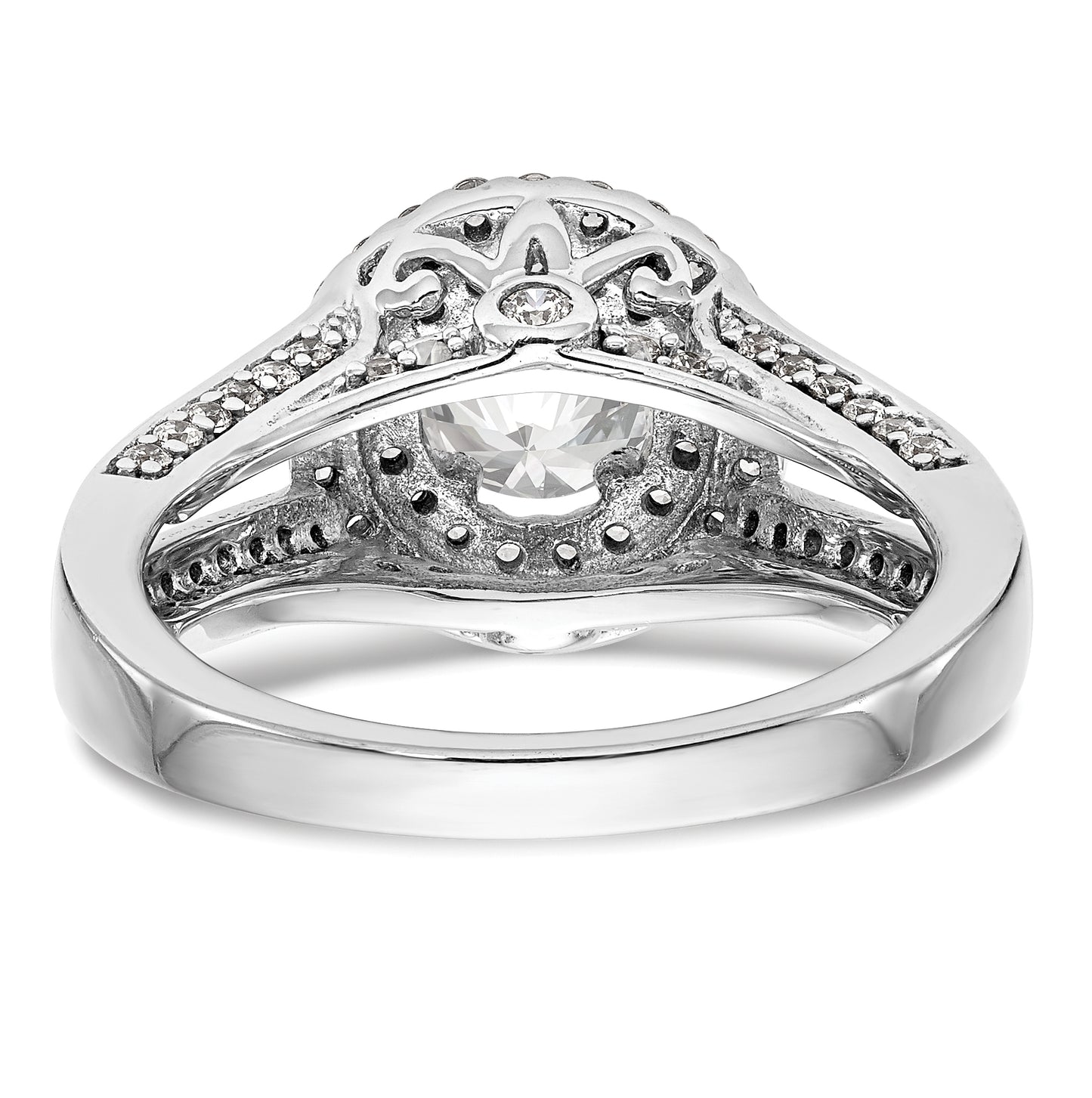 14K White Gold Round Diamond Semi-Mount Halo Engagement Ring,  5 to 1.6 mm (tapered)