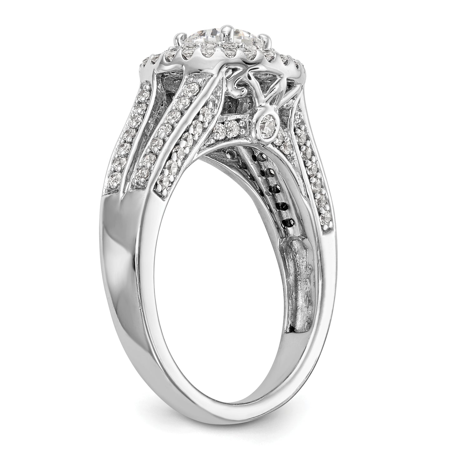 14K White Gold Round Diamond Semi-Mount Halo Engagement Ring,  5 to 1.6 mm (tapered)