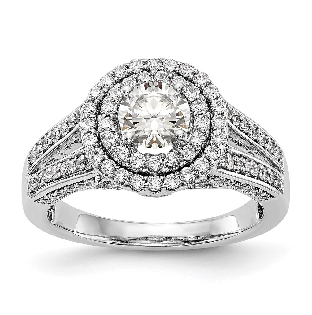 14K White Gold Round Diamond Semi-Mount Halo Engagement Ring,  5 to 1.6 mm (tapered)