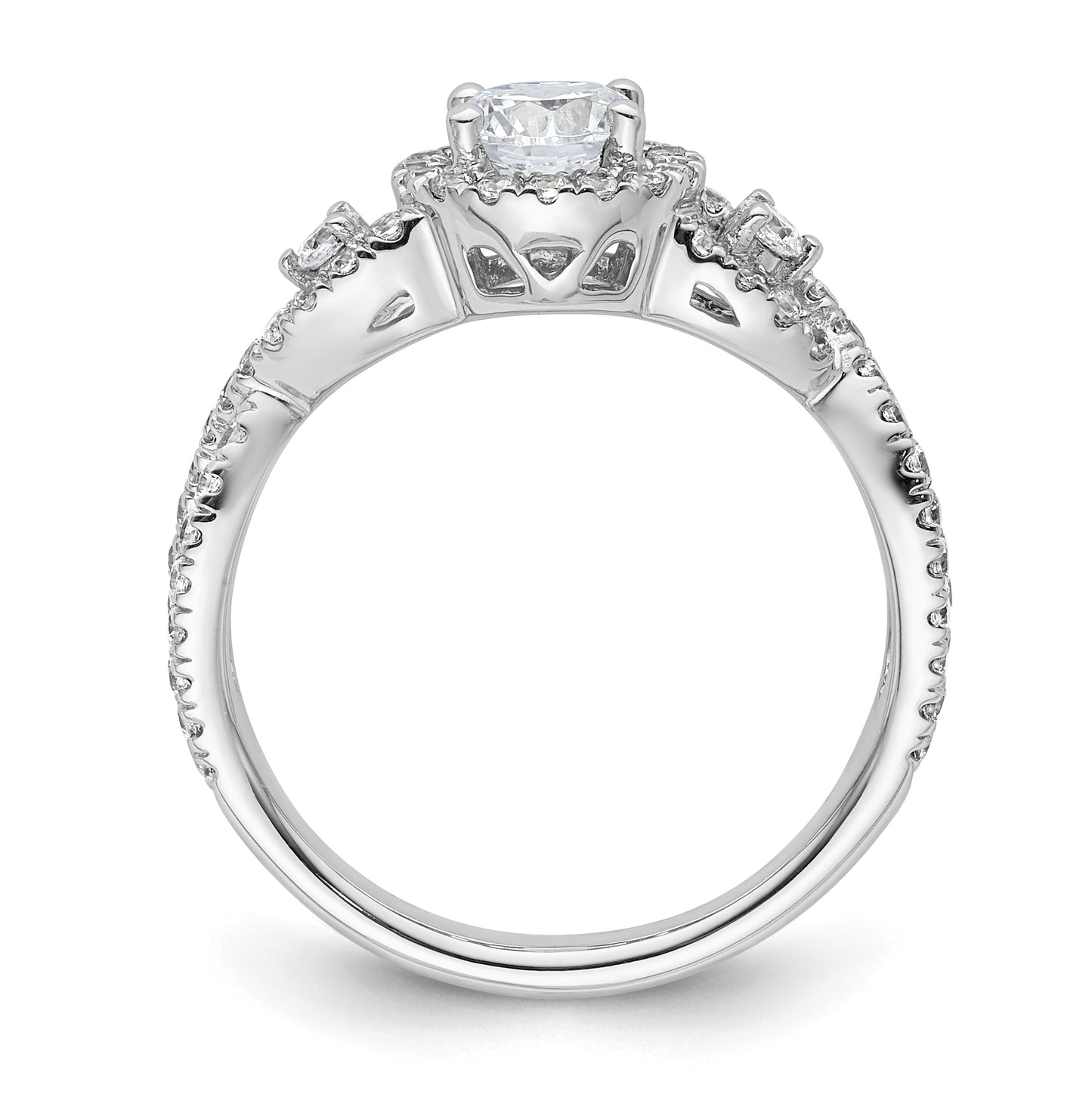 14K White Gold Halo Plus (Holds 1/2 carat (5.2 mm) Round Center) 5/8 carat Diamond Semi-Mount Engagement Ring