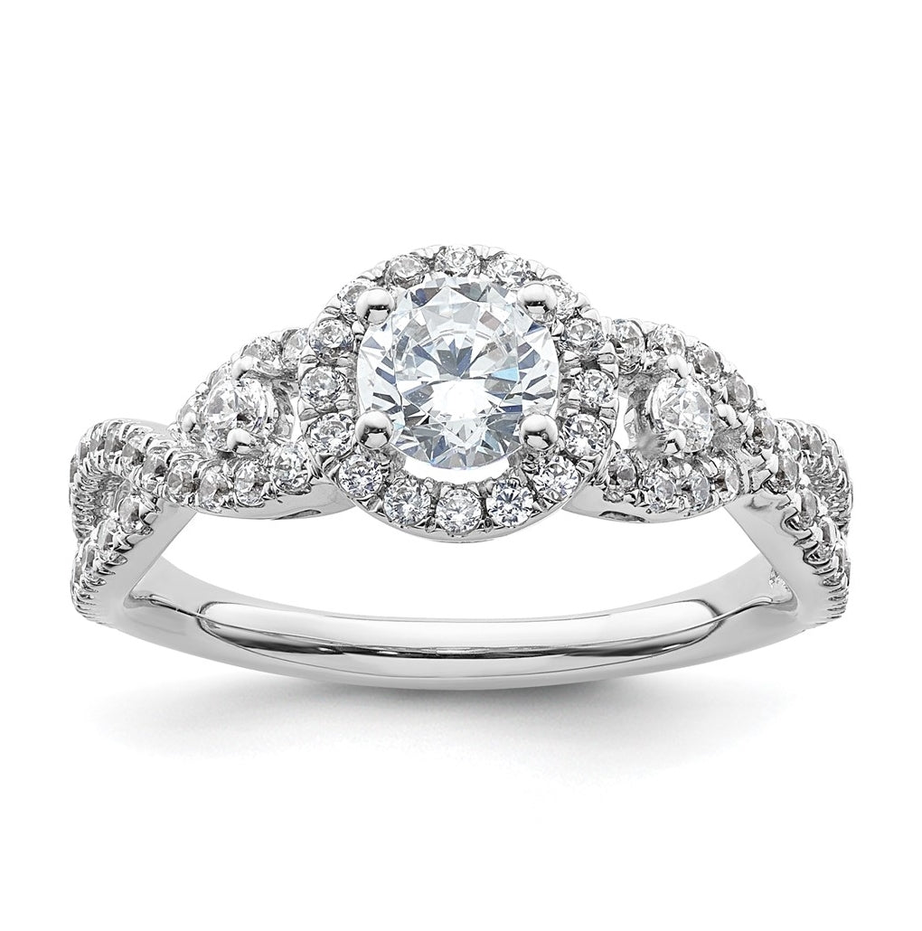 14K White Gold Halo Plus (Holds 1/2 carat (5.2 mm) Round Center) 5/8 carat Diamond Semi-Mount Engagement Ring