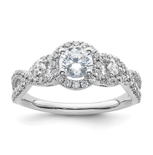 14K White Gold Halo Plus (Holds 1/2 carat (5.2 mm) Round Center) 5/8 carat Diamond Semi-Mount Engagement Ring