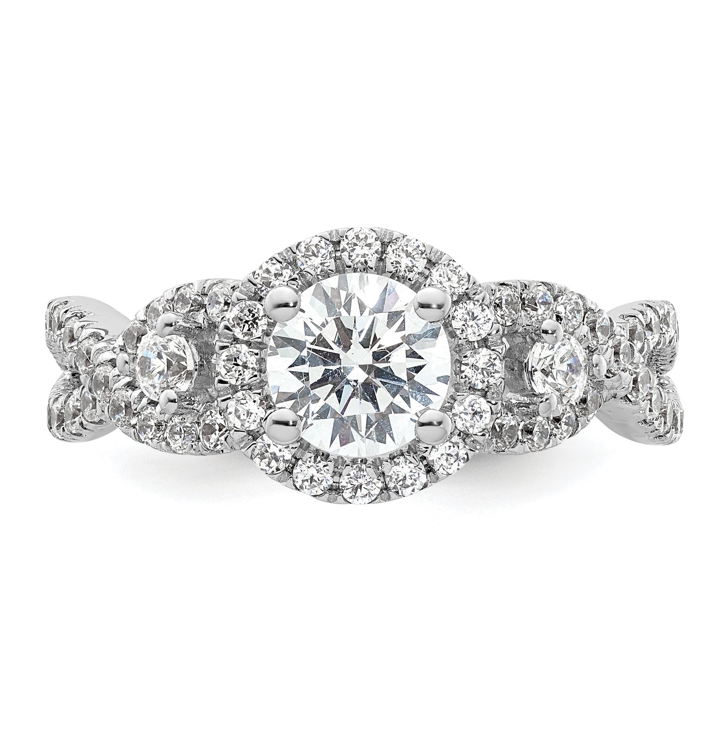 14K White Gold Halo Plus (Holds 3/4 carat (5.8mm) Round Center) 3/4 carat Diamond Semi-Mount Engagement Ring