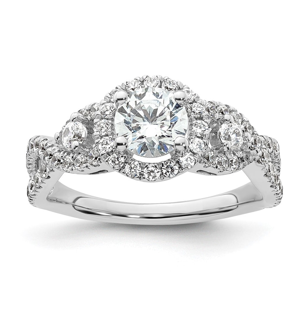 14K White Gold Halo Plus (Holds 3/4 carat (5.8mm) Round Center) 3/4 carat Diamond Semi-Mount Engagement Ring
