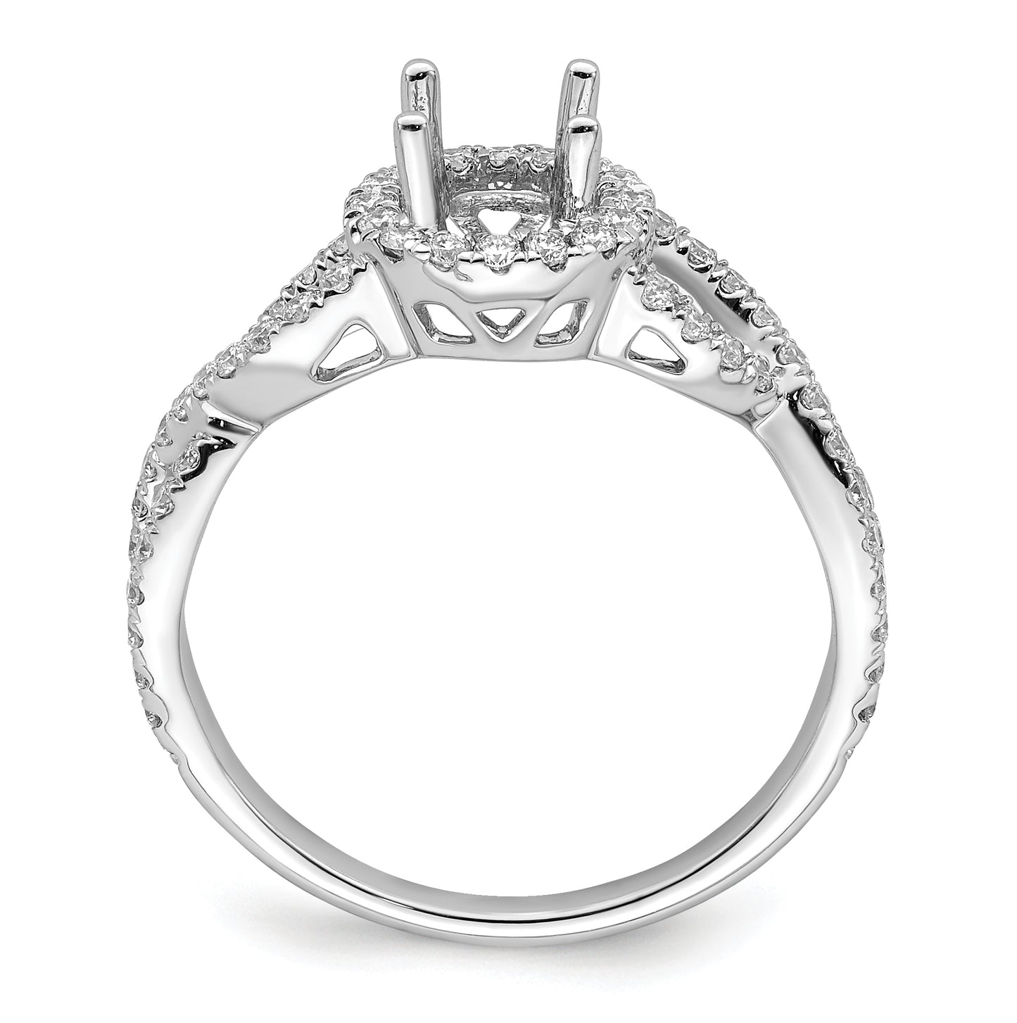 14K White Gold Round Diamond Semi-Mount Halo Engagement Ring,  5 to 2 mm (tapered)