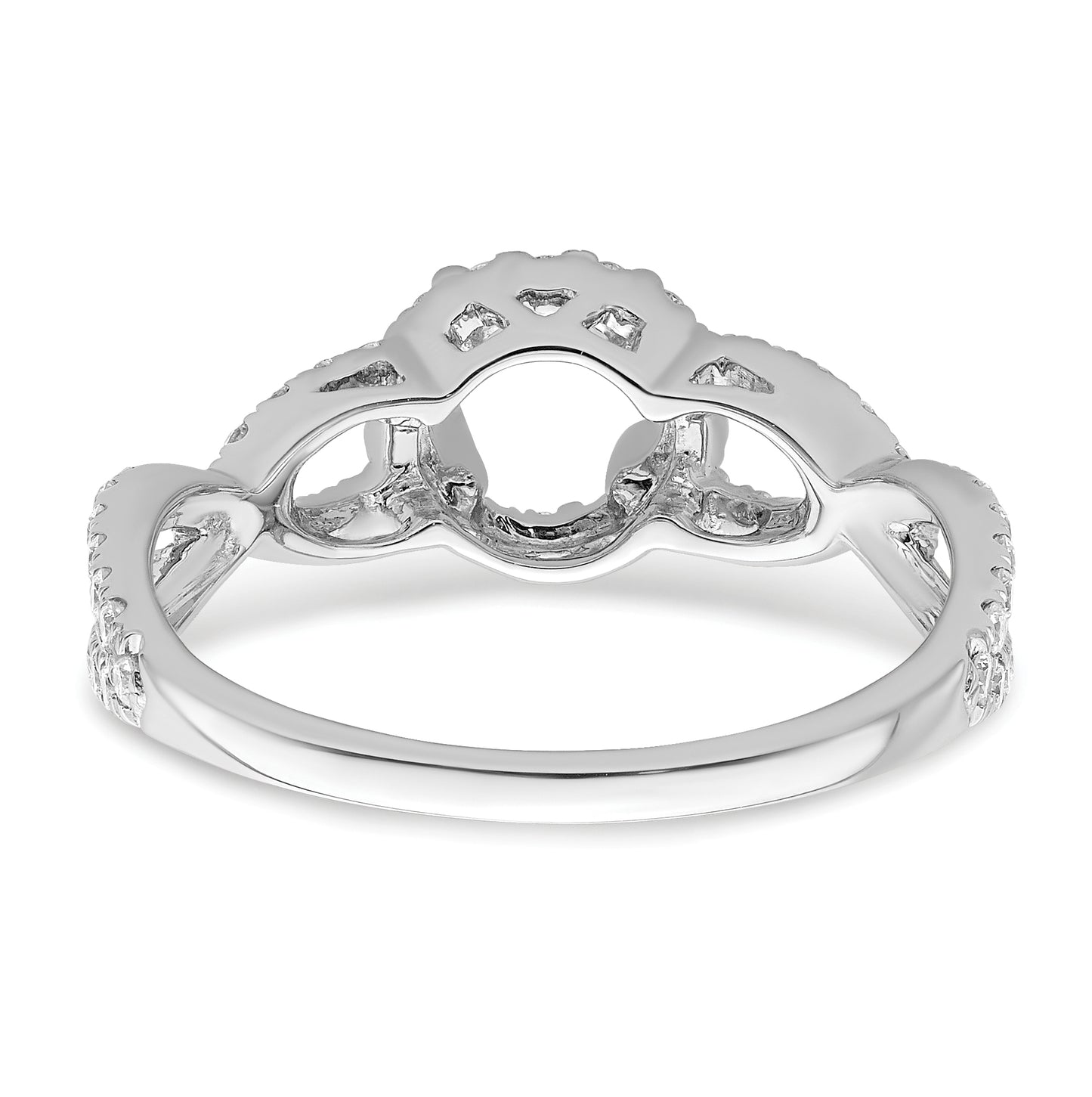 14K White Gold Round Diamond Semi-Mount Halo Engagement Ring,  5 to 2 mm (tapered)