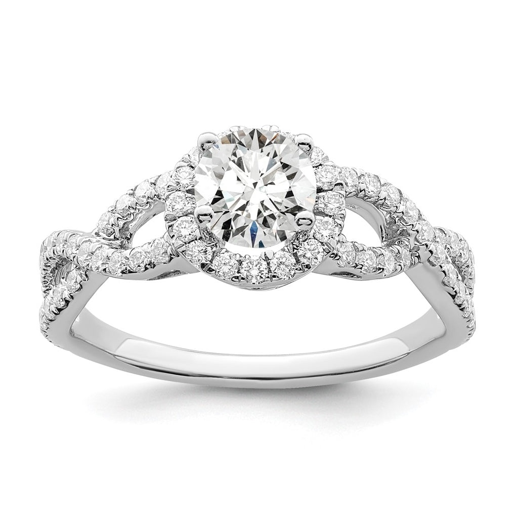 14K White Gold Round Diamond Semi-Mount Halo Engagement Ring,  5 to 2 mm (tapered)