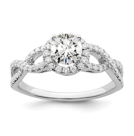 14K White Gold Round Diamond Semi-Mount Halo Engagement Ring,  5 to 2 mm (tapered)