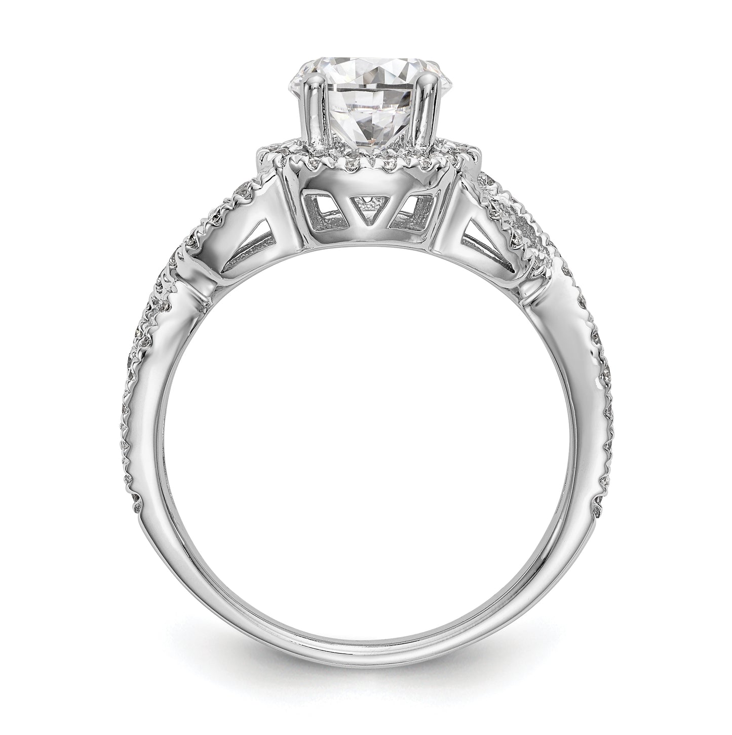 True Origin 14K White Gold 3/4 carat Lab Grown Diamond VS/SI  D E F  Semi Mount Round Halo Engagement Ring, 10 mm