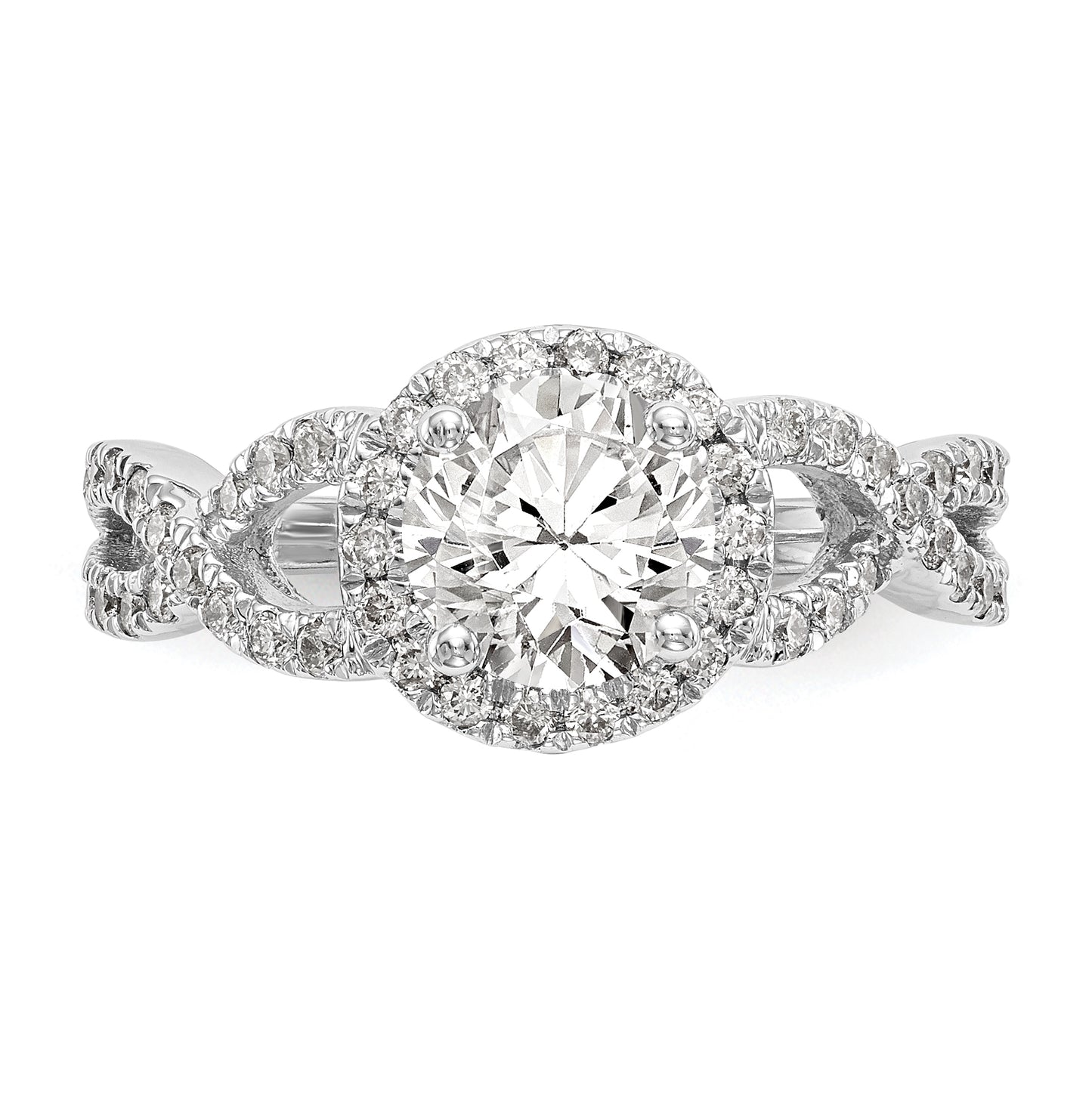 True Origin 14K White Gold 3/4 carat Lab Grown Diamond VS/SI  D E F  Semi Mount Round Halo Engagement Ring, 10 mm