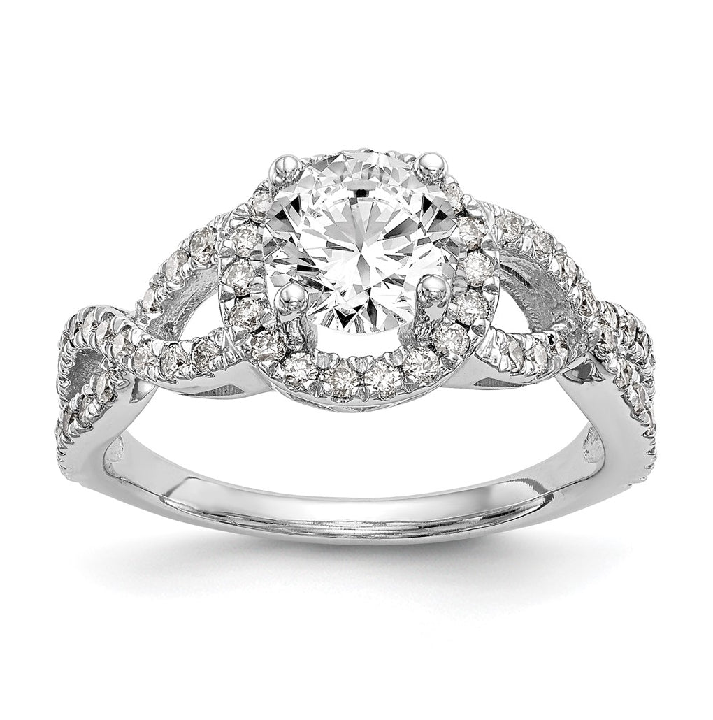 True Origin 14K White Gold 3/4 carat Lab Grown Diamond VS/SI  D E F  Semi Mount Round Halo Engagement Ring, 10 mm