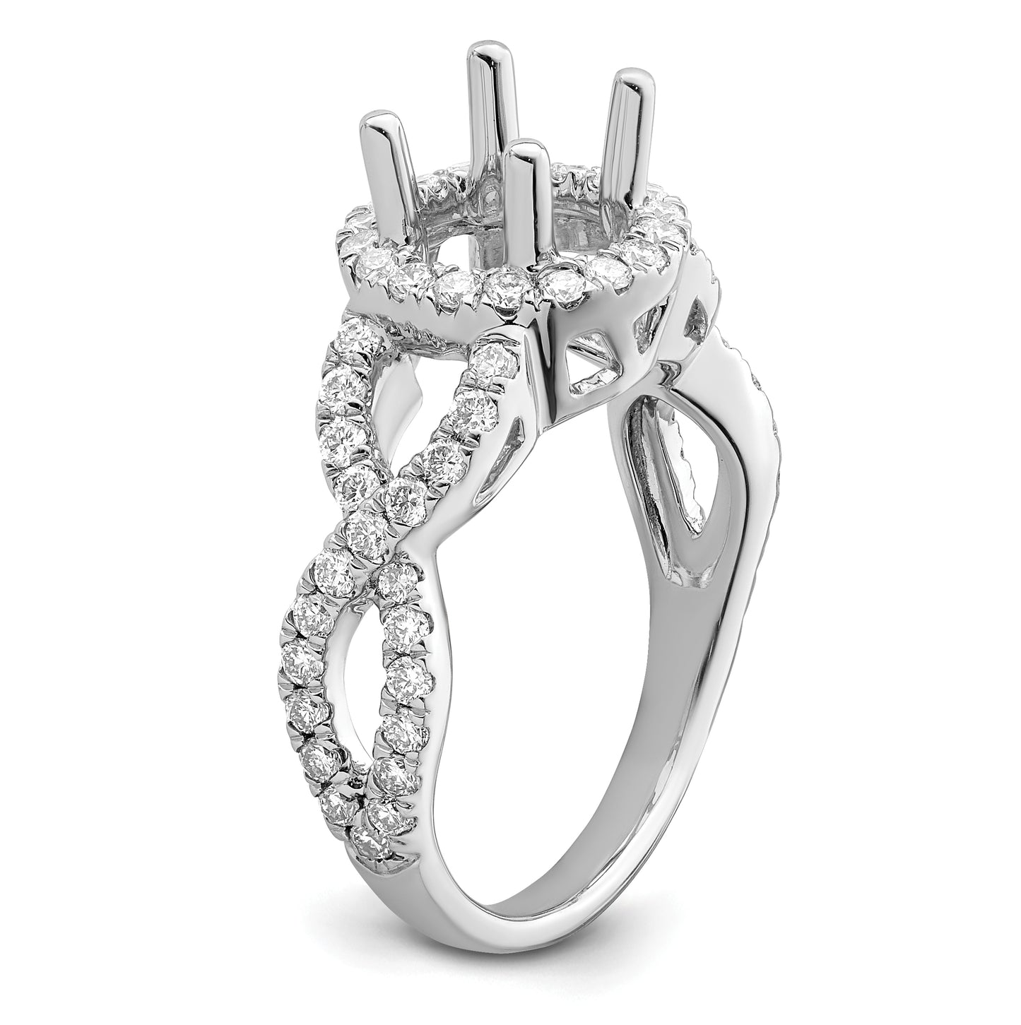 True Origin 14K White Gold 7/8ct Lab Grown Diamond VS/SI  D E F  Semi Mount Round Halo Engagement Ring