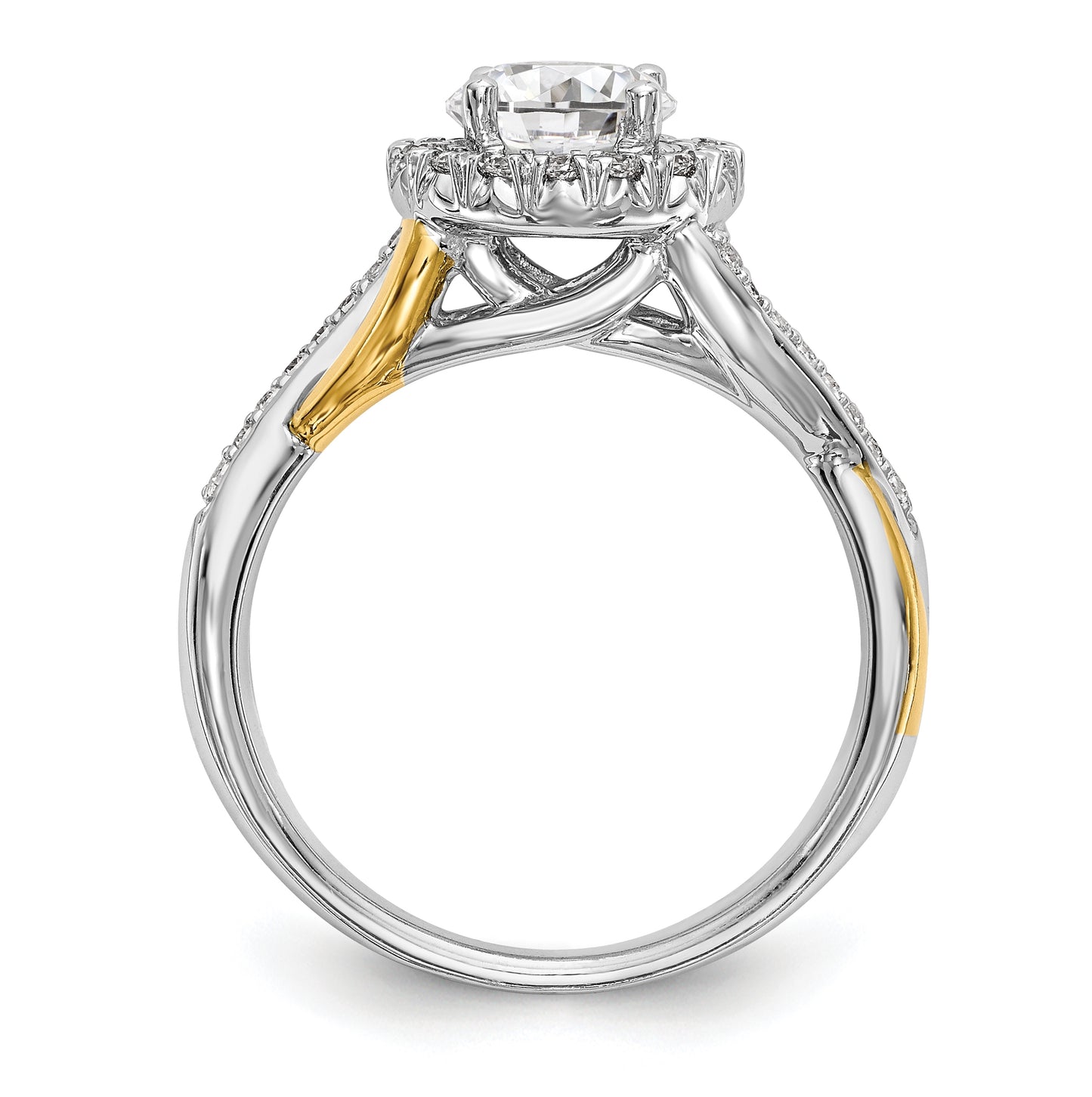 14K Yellow and White Gold Round Diamond Semi-Mount Halo Engagement Ring