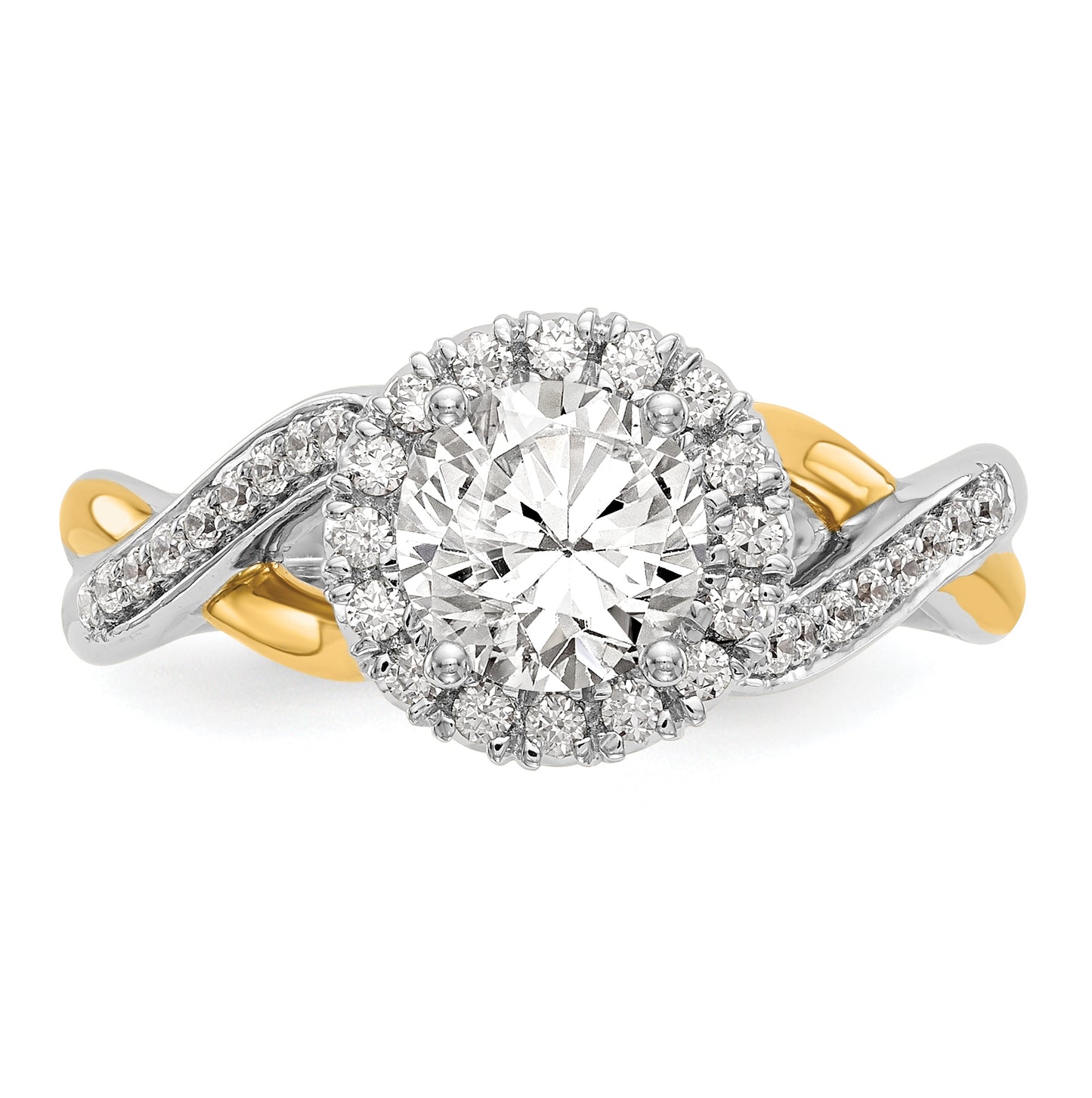 14K Yellow and White Gold Round Diamond Semi-Mount Halo Engagement Ring
