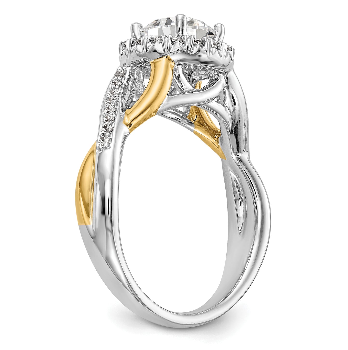 14K Yellow and White Gold Round Diamond Semi-Mount Halo Engagement Ring